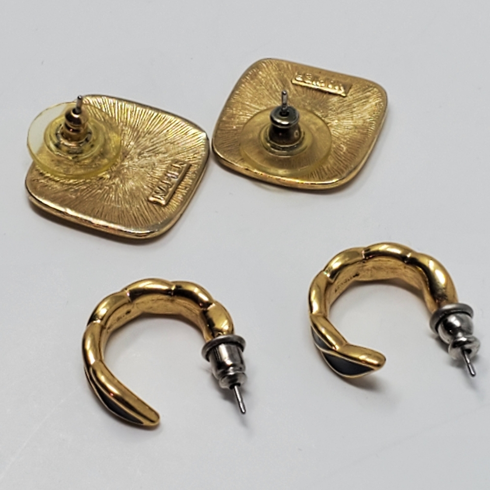 Vintage Napier Gold tone & Enamel earring Set of 2 EUC - Picture 2 of 3